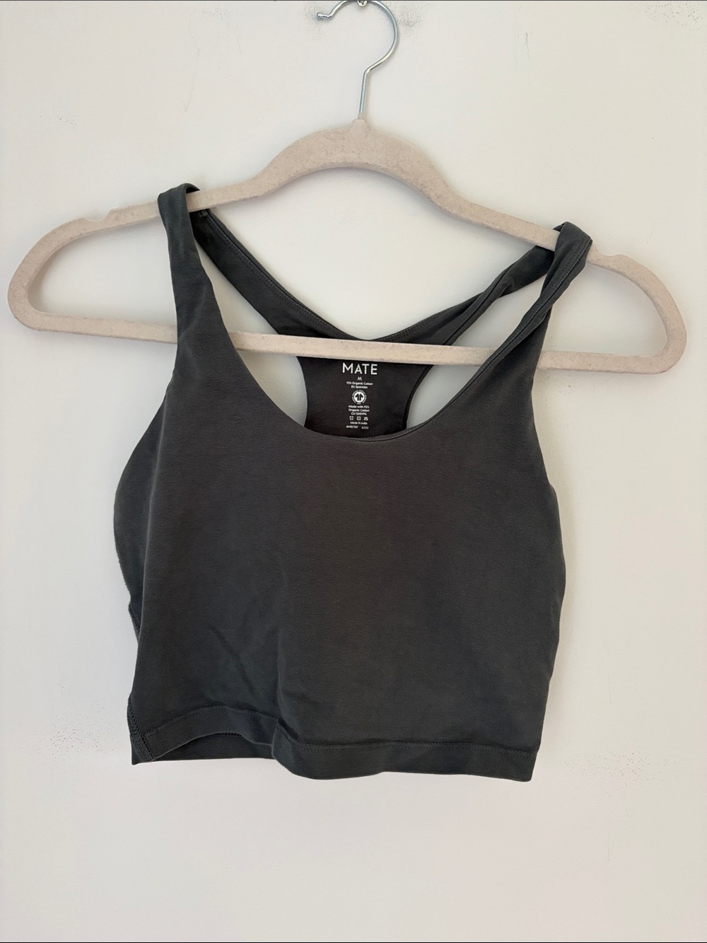 Mate the Label Organic Cotton Women's Cropped Racerback Tank Bra Size Medium